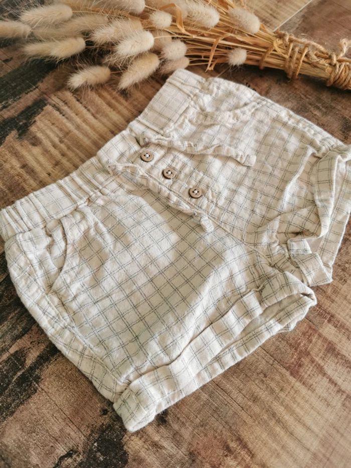 🌸Short beige carreau bébé 6mois léger type Lin Kiabi - photo numéro 3