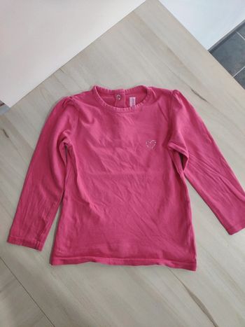 T shirt manches longues rose basic coeur strass 24/36 mois