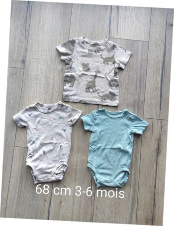 Lot 2 body et 1 tee-shirt 4-6 mois 68 cm