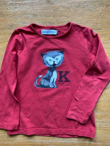 T-shirt à manches longues rouge Filou & Friends marqueavec motif chat gris taille 110
