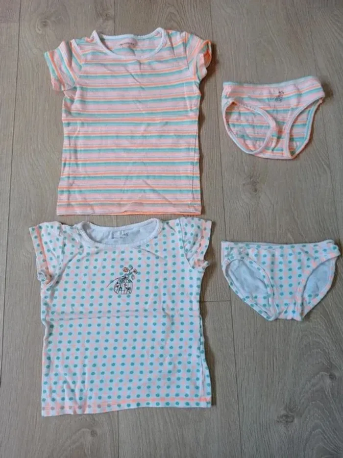 Lot de 2 tee shirt et culottes vert et orange Orchestra 3 ans