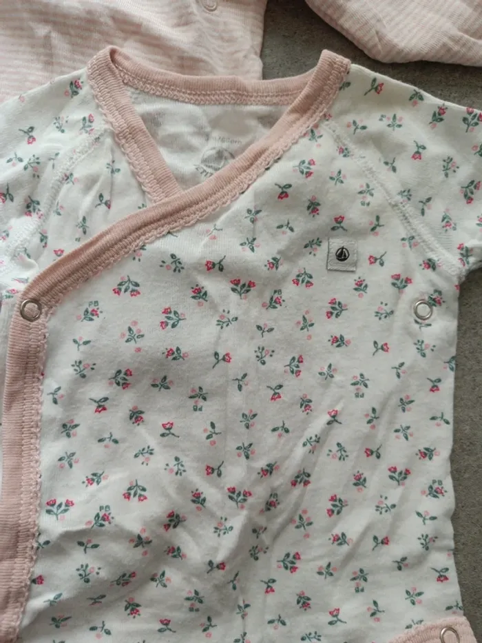 Lot de 2 bodies croisés manches longues rose Petit Bateau 60cm - photo numéro 2