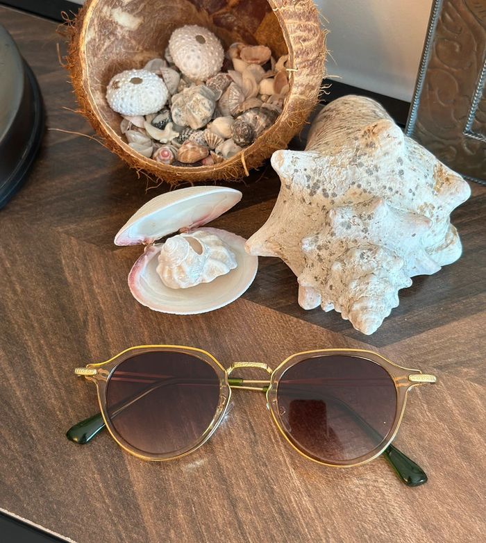 Lunettes de soleil unisexe neuves – monture dorée et branches vertes