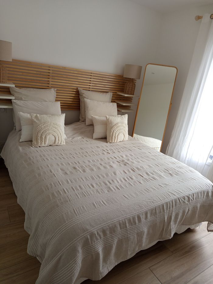 Couvre lit tissé beige crème 250 X 230 cm