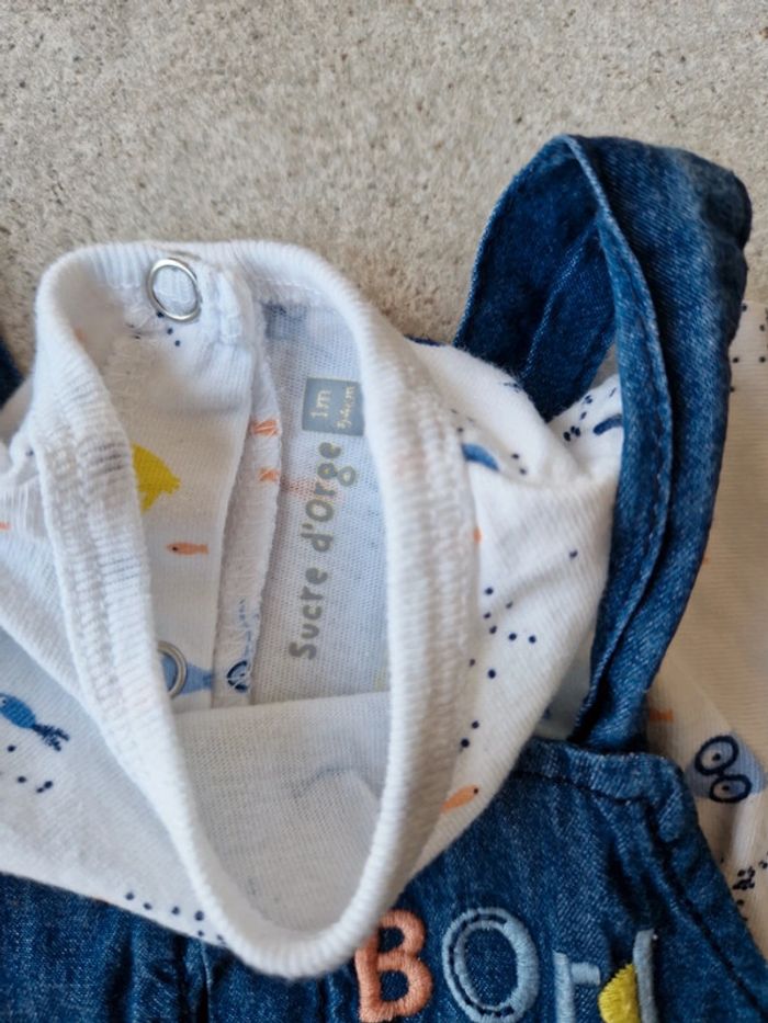 Ensemble salopette short et tee-shirt 1 mois - photo numéro 2