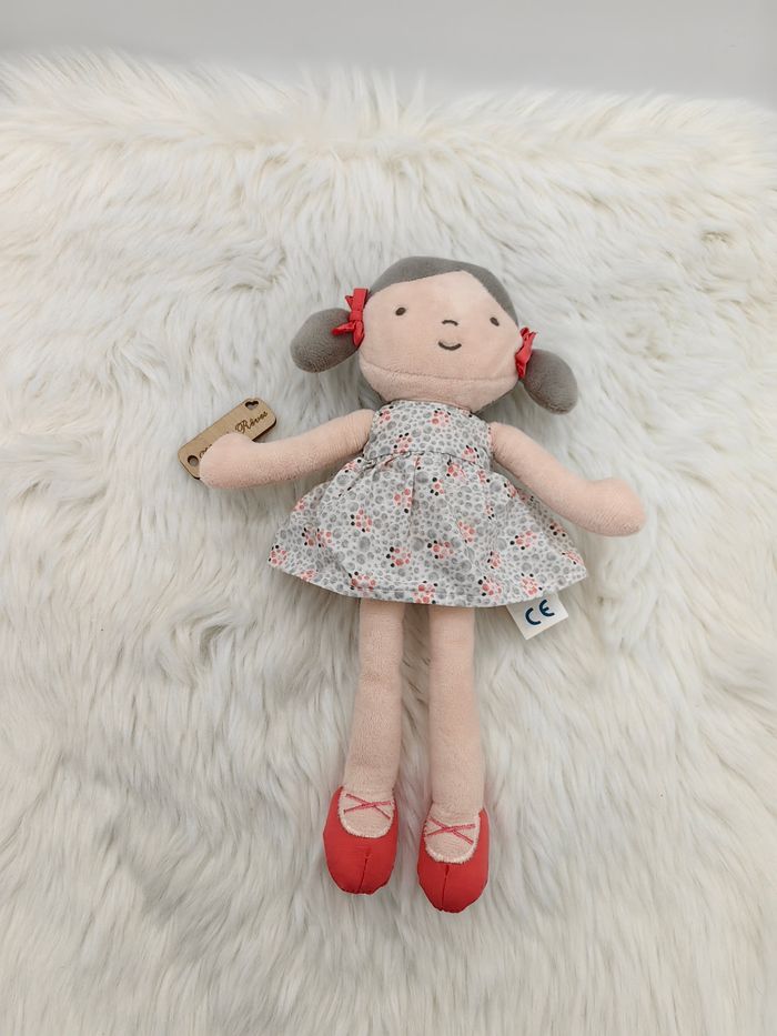 Doudou Poupée tissus chiffon beige gris blanc rose rouge Obaibi - photo numéro 3