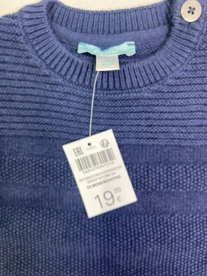 Pull bébé garçon - maille - bleu - neuf - Obaïbi - Taille 18 mois - photo numéro 4
