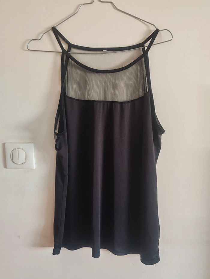 Débardeur noir col filet transparent - T. L