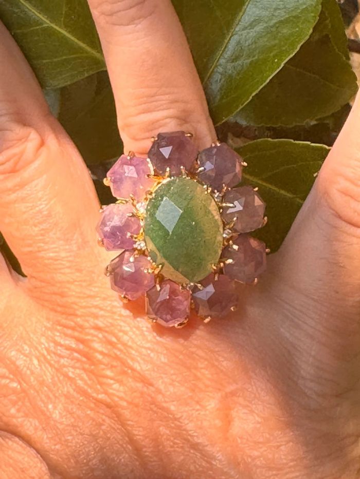 Grosse bague habaha Paris aventurine et améthyste acier inoxydable or - photo numéro 8