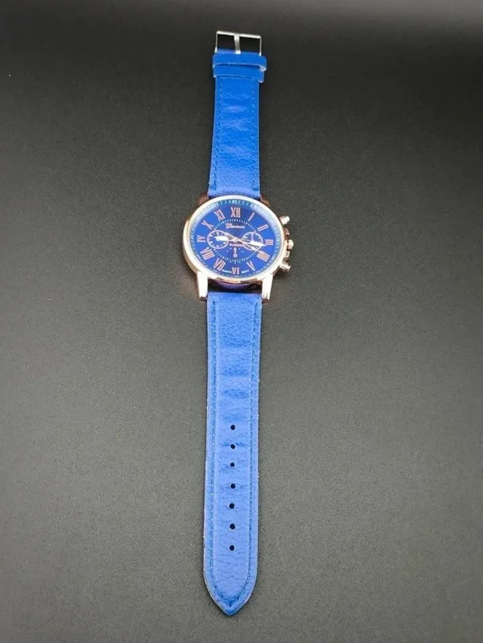 Montre bleue élégante, orange-doré, style vintage-classique - photo numéro 3