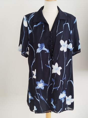 Blouse chemise manches courtes noir fleurie Weill taille 46 