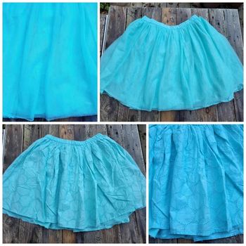 Magnifique jupe réversible Okaïdi, bleu turquoise, un coté motif dentelle, un coté tulle, 12 ans