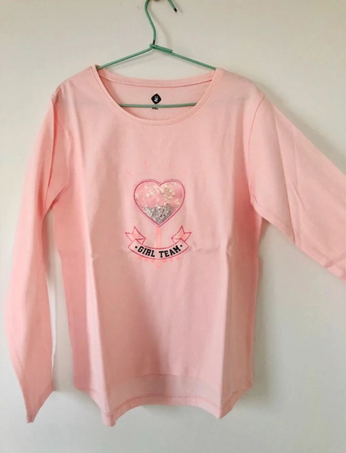 Tee-shirt à manches longues fille rose coeur 8 ans - photo numéro 7