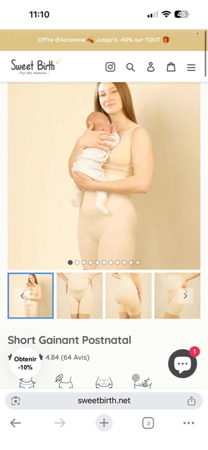 Short gainant postnatal de la marque  sweet birth - photo numéro 2
