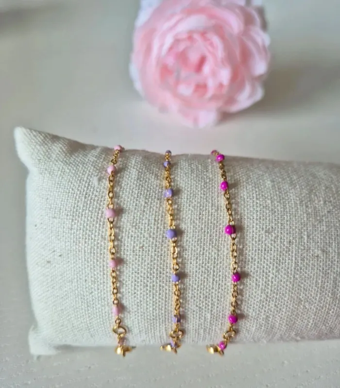 Lot de 3 bracelets dorée style Gigi C en acier inoxydable rose violet pastel - photo numéro 3