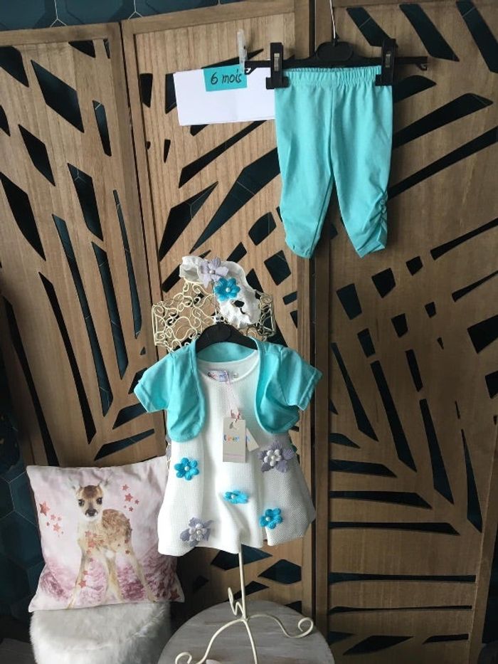 Ensemble Robe bébé + bandeau + gilet fille 6 mois Chicaprie