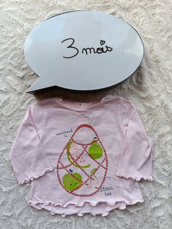 Tee shirt chemise manches longues Fille 3 mois Fruits Tex Baby 100% coton