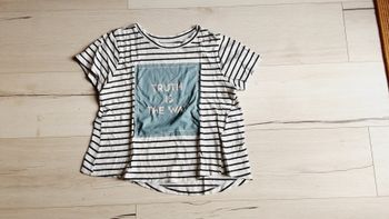 Vêtement fille tee-shirt manches courtes rayé 10 ans