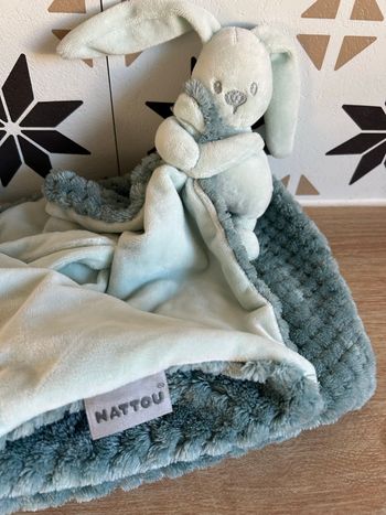 Doudou couverture nattou bleu vert