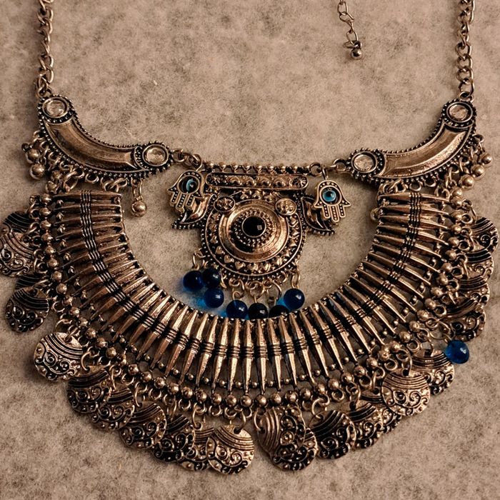 Collier aztèques argenté et bleu - photo numéro 3