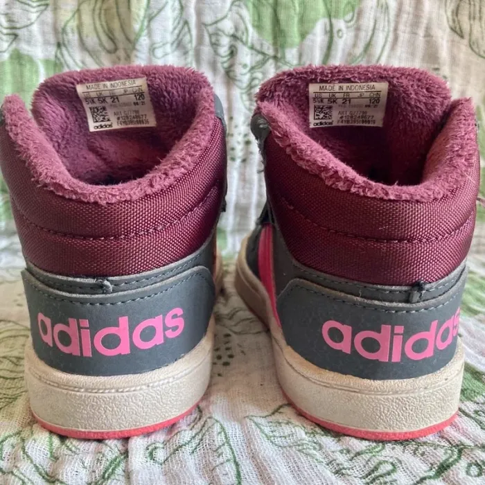 Adidas Hoops Mid 2.0 Baskets Bébé T.21 Grises & Roses Fourrées - photo numéro 3