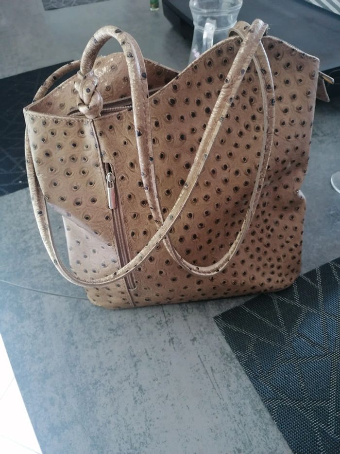 Sac à main imitation autruche marron clair