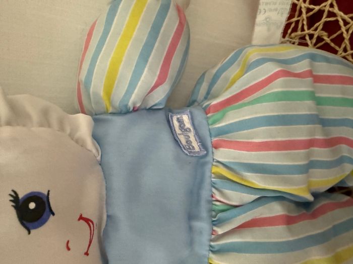 Doudou poupée chiffon rayé bleu rose vert jaune BOULGOM - photo numéro 2