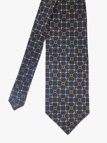 Cravate Francesco Borgia en Soie Motif géométrique Bleu marine