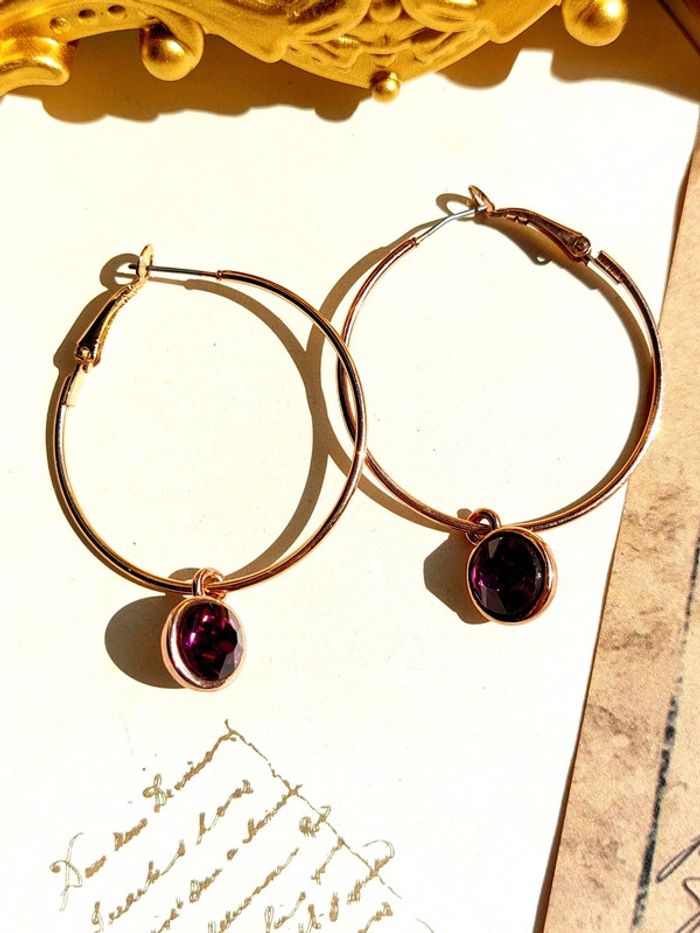 Paire de boucles d'oreilles créoles pierres violette - photo numéro 6