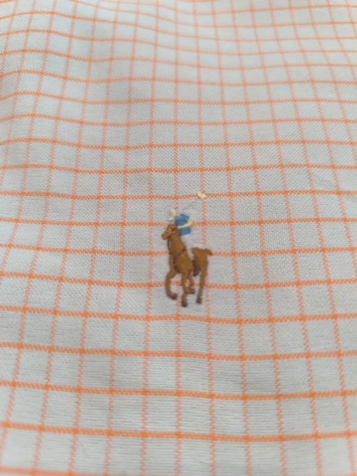 Chemisette à carreaux - Ralph Lauren - Logo brodé premium - Blanc, orange - Taille M - photo numéro 7