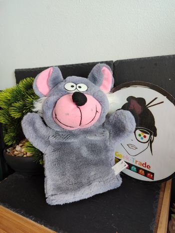 doudou marionnette à main souris gris rose noir ancien vintage  DD003453
