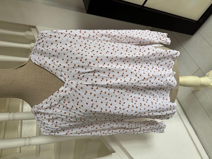 Blouse manches 3/4 Camaieu blanche et motifs marrons - photo numéro 2