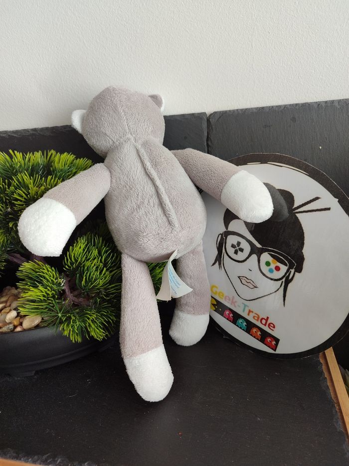 peluche musti mustela gris blanc rose noeud bleu Col Ours Longue Jambe Pantin - photo numéro 2