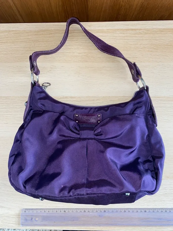 Sac à main violet petit noeud Lancaster tissu Paris prune - photo numéro 2
