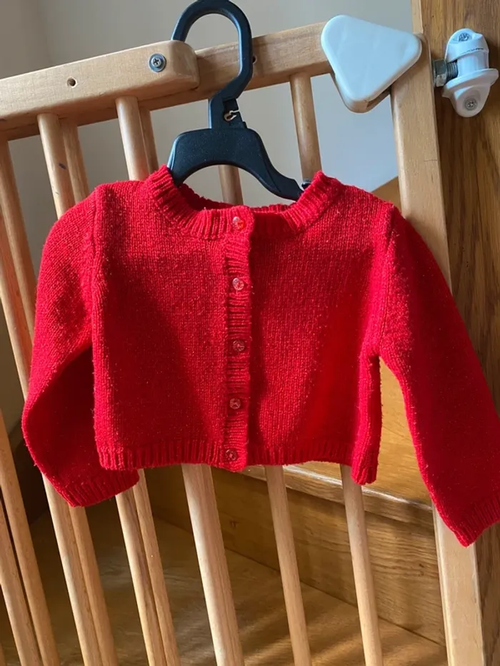 Gilet court rouge paillette fille 18m