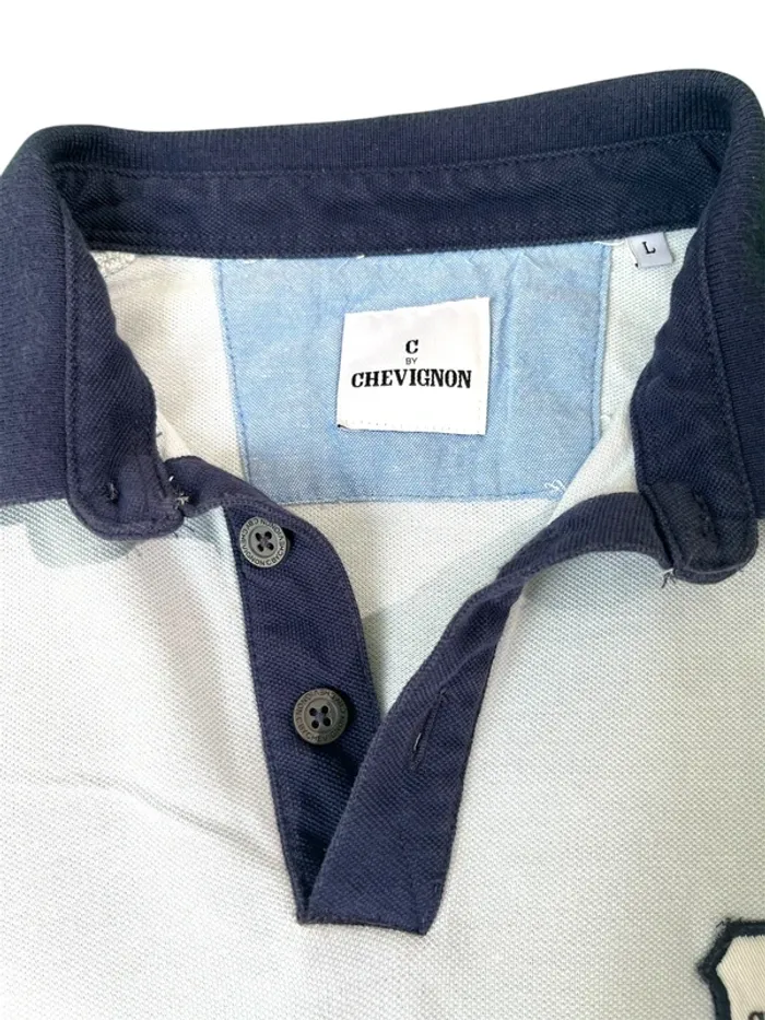 Polo Vintage Chevignon C by Chevignon écru col marine - Taille [L - photo numéro 2
