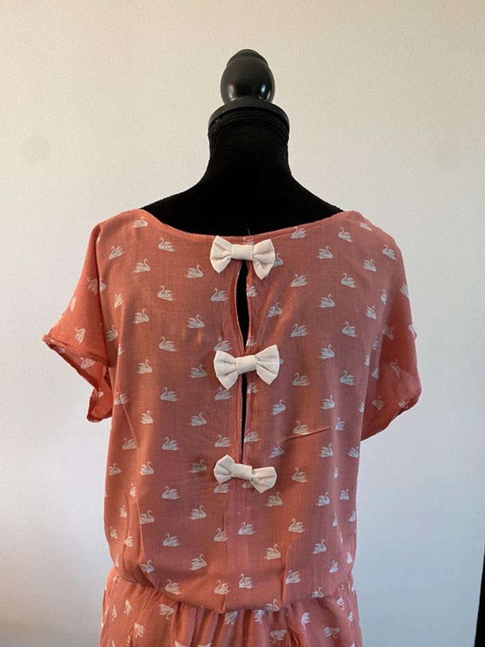Robe d’été rose corail avec cygne et noeud dans le dos taille S - photo numéro 9