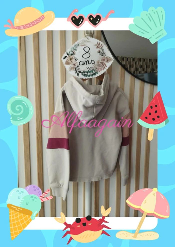 Pull sweat à capuche rose tao 8ans - photo numéro 8