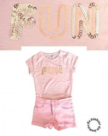 12 ans ensemble été teeshirt Vertbaudet (12 ans) et short h&m (11-12 ans)