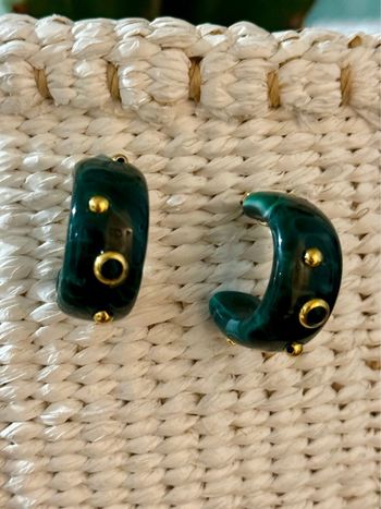 Boucles d’oreilles mile Mila  créoles résines verte cristal vert ‘