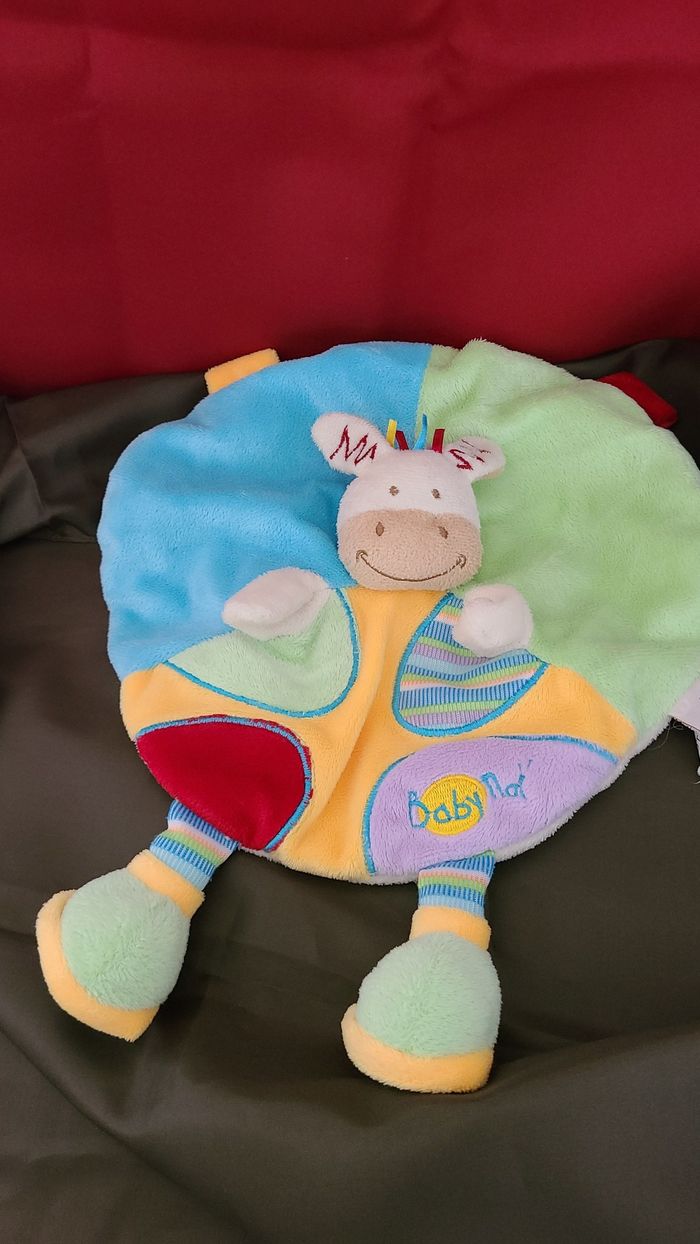 Doudou Peluche Plat Rond Cheval Zébre Ane Bleu Vert Orange BabyNat - photo numéro 4