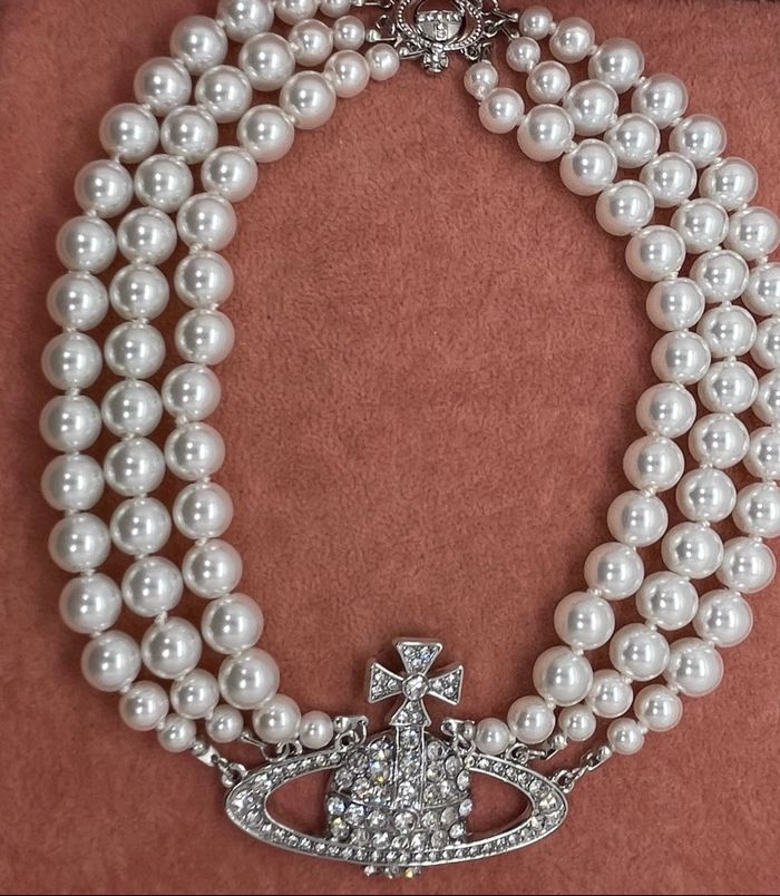 Collier perles 3 rangs motif argenté strass - photo numéro 8
