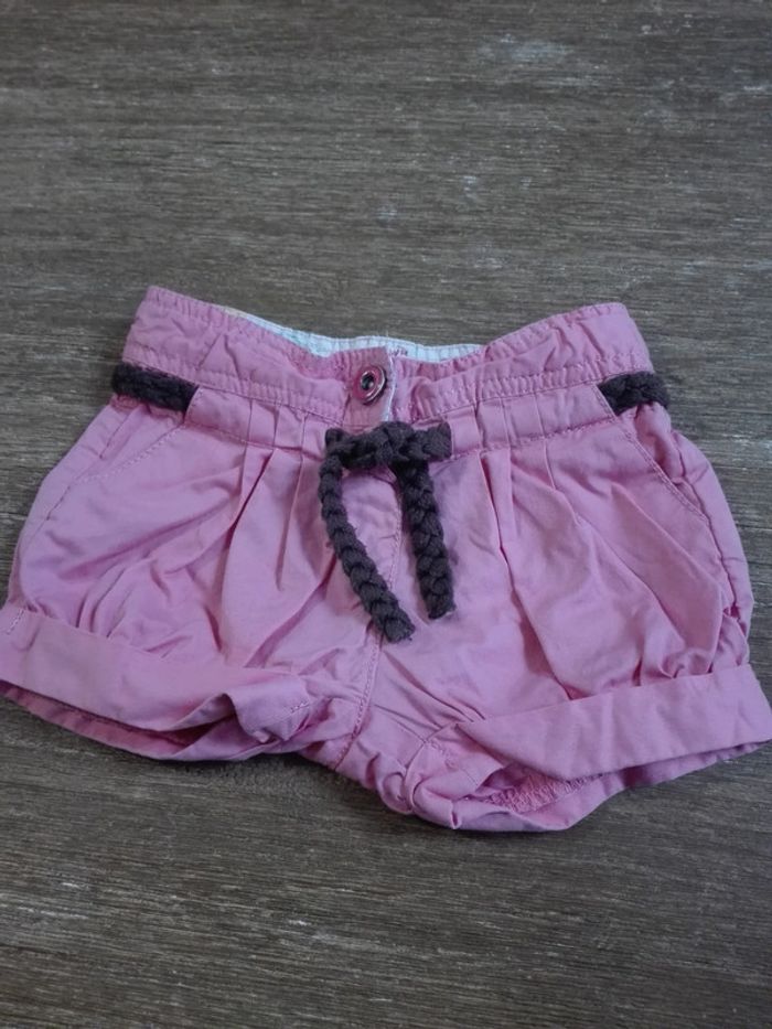 Short été fille bébé rose ceinture marron neuf TAO 12 mois