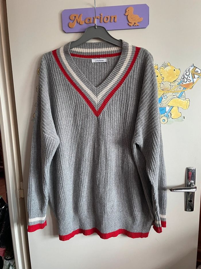 Pull long gris, noir et blanc, taille unique, marque Lilie Rose