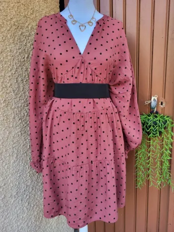 Robe volant à pois rose noir primark taille 46