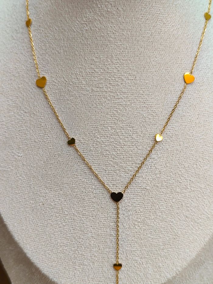 Pendentif doré en Y avec pampilles coeurs - photo numéro 3