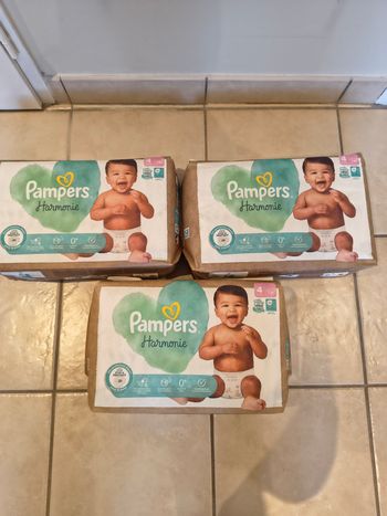 108  couches Pampers Harmonie taille 4 (3 paquets de 36 couches) ⭐