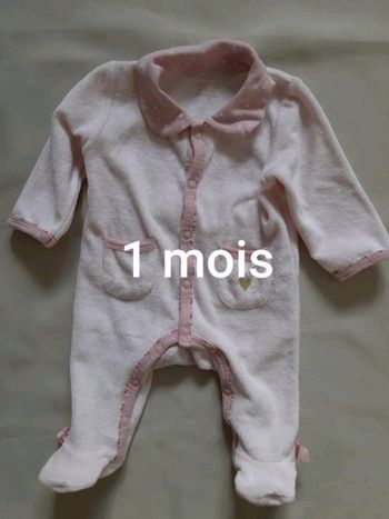 Pyjama velours rose - cœur - Sauthon - 1 mois