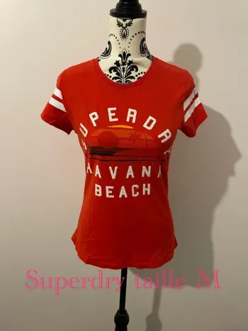 T-shirt à manches courtes rouge motif blanc Havana beach col rond Superdry taille M