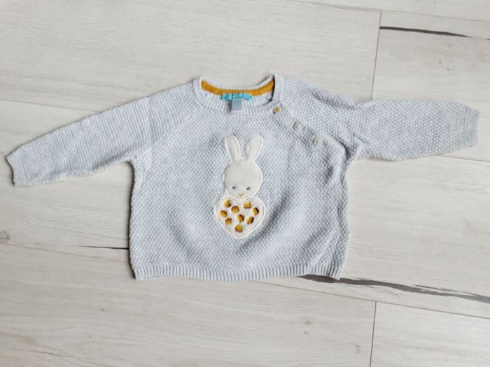 Vêtement bébé fille pull gris Obaïbi lapin cœur 6 mois